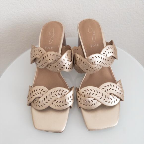 Joie Society Brownish Gold Light Bronze Sandals With Block Stacked Heel Size 8 - Picture 2 of 5